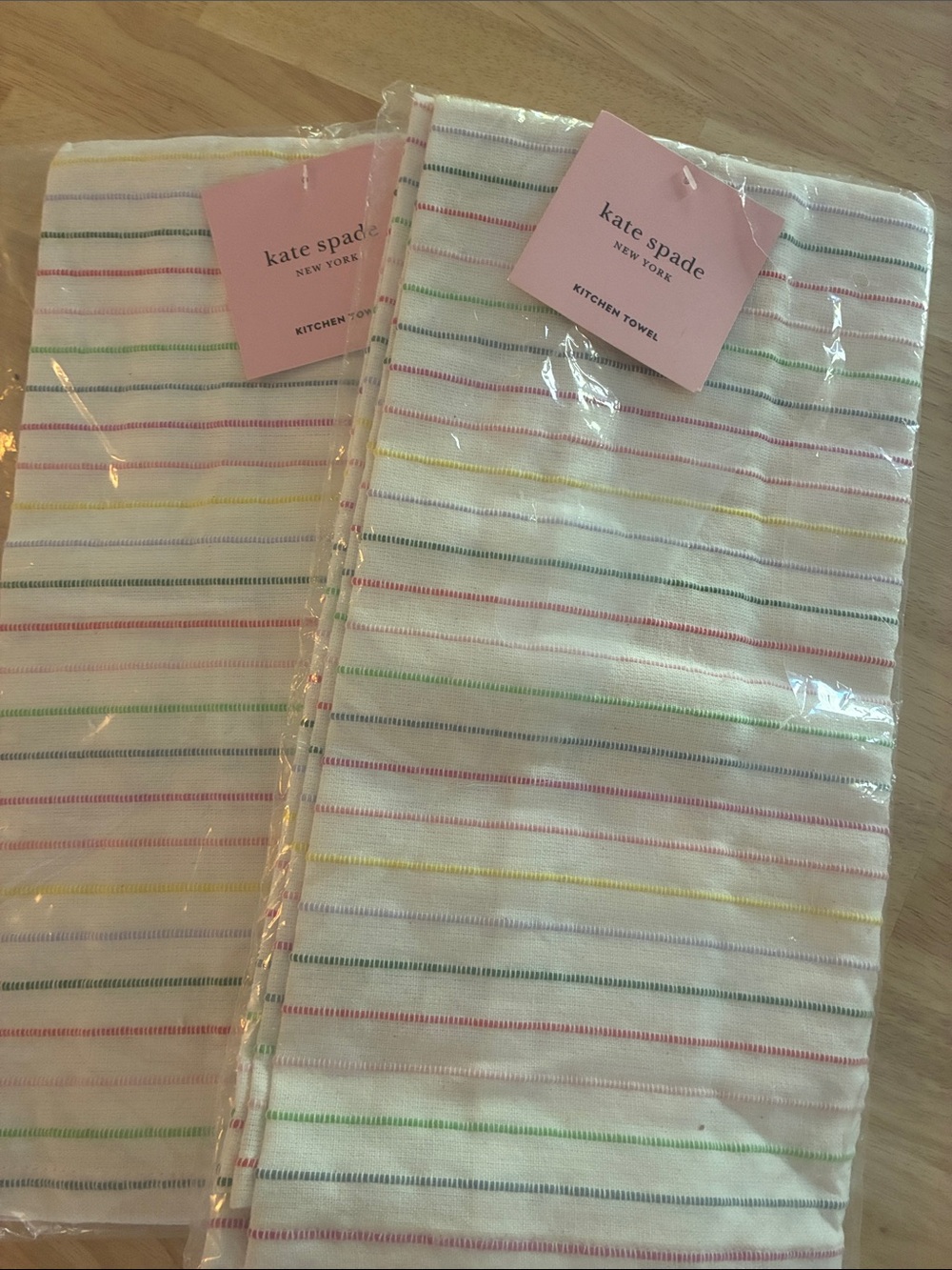 kate spade White Kitchen Towels with Pastel Stripe Accents